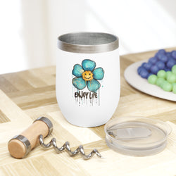 Chill Wine Tumbler with Enjoy Life Floral Design, Fun Gift for Wine Lovers, Relaxing Drinkware for Summer, Home Bar Essential