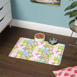 Cute Bunny Pattern Pet Food Mat - 12x18 | Bright, Fun Design for Pet Lovers