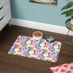 Easter Themed Pet Food Mat - 12x18 Colorful Chick & Eggs Design