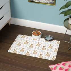 Cute Bunny Pet Food Mat - 12x18 Decorative Dish Mat for Dogs and Cats