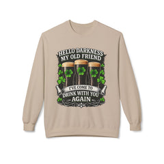 St. Patrick's 'Hello Darkness My Old Friend' Crewneck Sweatshirt — Irish Shamrock Beer Design