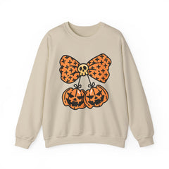 Halloween Pumpkin Bow Sweatshirt, Fall Fashion, Cozy Crewneck, Unisex Sweatshirts, Holiday Apparel, Seasonal Gift
