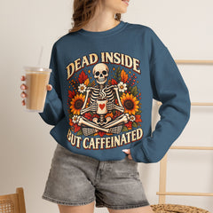 Skeleton Coffee Sweatshirt, Dead Inside But Caffeinated Crewneck, Halloween Gift, Unisex Fall Apparel, Cozy Lounge Wear