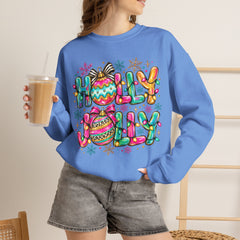 Holly Jolly Crewneck Gildan Sweatshirt — Colorful Christmas Ornament Holiday Sweater