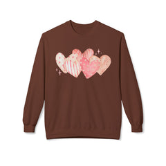 Heart Watercolor Crewneck Sweatshirt — Pink Hearts Graphic Pullover for Valentine’s Day