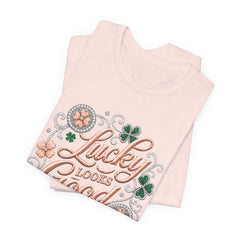Lucky Looks Good On Me T‑Shirt — St. Patrick’s Day Clover Graphic Tee