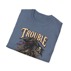 Trouble Has a New Captain T-Shirt — Pirate Skull Graphic Tee