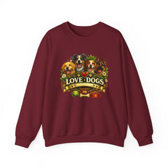 Love Dogs Crewneck Sweatshirt — Cute Paw Print & Dog Portraits Graphic
