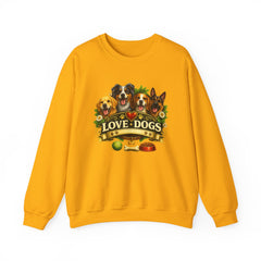 Love Dogs Crewneck Sweatshirt — Cute Paw Print & Dog Portraits Graphic