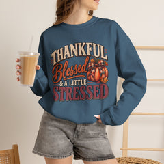 "Thankful, Blessed & a Little Stressed" Fall Pumpkin Sweatshirt