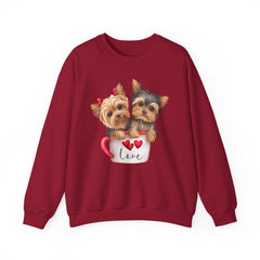 Yorkshire Terriers in Coffee Cup Sweatshirt - Valentine's Day Cuteness