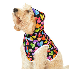 Pet Hoodie - Rainbow Hearts on Black