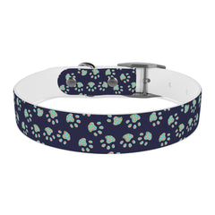 Dog Collar- Navy With Turquoise Paw Prints