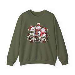 Winter is Better with Friends - Snowmen Crewneck Sweatshirt, Cozy Christmas Apparel, Holiday Festive Sweatshirt