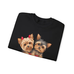 Yorkshire Terriers in Coffee Cup Sweatshirt - Valentine's Day Cuteness