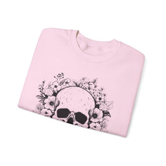 Skull & Floral Crewneck Sweatshirt — Gothic Skull with Flowers Graphic - Halloween