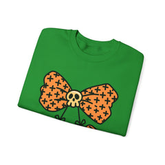 Halloween Pumpkin Bow Sweatshirt, Fall Fashion, Cozy Crewneck, Unisex Sweatshirts, Holiday Apparel, Seasonal Gift