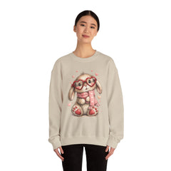 Cute Bunny Sweatshirt — Heart Glasses Bunny Crewneck, Cozy Valentine Pullover