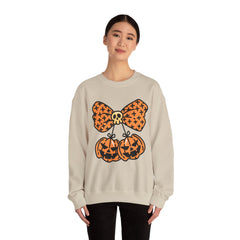 Halloween Pumpkin Bow Sweatshirt, Fall Fashion, Cozy Crewneck, Unisex Sweatshirts, Holiday Apparel, Seasonal Gift