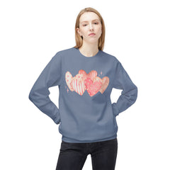 Heart Watercolor Crewneck Sweatshirt — Pink Hearts Graphic Pullover for Valentine’s Day