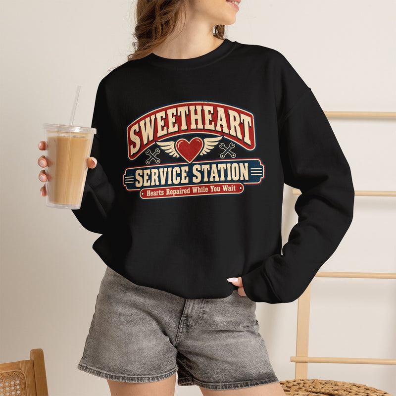 Sweetheart Service Station Sweatshirt – Vintage Heart Mechanic Crewneck- Valentine Vibes