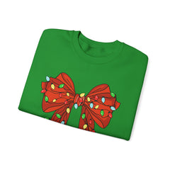 Festive Christmas Bow with Lights, Crewneck Sweatshirt, Holiday Sweatshirt, Winter Fashion, Christmas Apparel