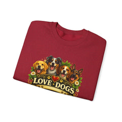 Love Dogs Crewneck Sweatshirt — Cute Paw Print & Dog Portraits Graphic