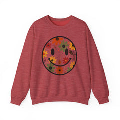 Floral Smile Sweatshirt — Retro Fall Flowers Smiley Crewneck
