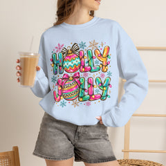 Holly Jolly Crewneck Gildan Sweatshirt — Colorful Christmas Ornament Holiday Sweater