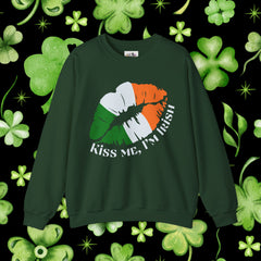 St. Patrick's Day Unisex Crewneck- “Kiss Me, I’m Irish” Flag Lips