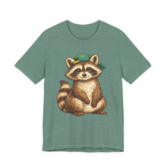 Cute Raccoon Graphic Tee — Adorable Cartoon Raccoon with Green Cap