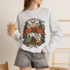 Camp Creep-It-Real Sweatshirt — Retro Spooky Camping Crewneck - Halloween Vibes