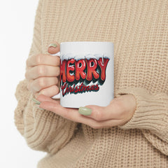 Merry Christmas Ceramic Mug (11oz & 15oz) — Festive Snow-Capped Holiday Coffee Cup