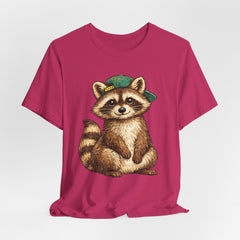 Cute Raccoon Graphic Tee — Adorable Cartoon Raccoon with Green Cap