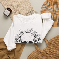 Skull & Floral Crewneck Sweatshirt — Gothic Skull with Flowers Graphic - Halloween