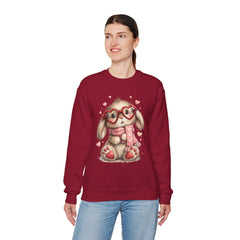 Cute Bunny Sweatshirt — Heart Glasses Bunny Crewneck, Cozy Valentine Pullover