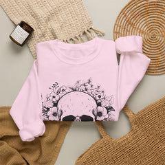 Skull & Floral Crewneck Sweatshirt — Gothic Skull with Flowers Graphic - Halloween