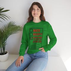'Never Mind I'll Buy My Own Stuff' Funny Holiday Checklist Gildan Crewneck Sweatshirt