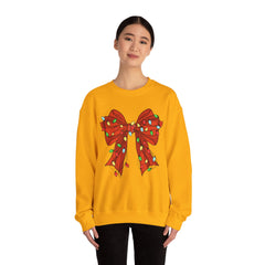 Festive Christmas Bow with Lights, Crewneck Sweatshirt, Holiday Sweatshirt, Winter Fashion, Christmas Apparel