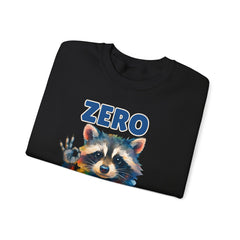 Crewneck Sweatshirt — "Zero Fluffs Given" Raccoon Holiday Gildan Crewneck
