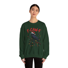 "F-CAW-F" Festive Raven Holiday Christmas Crow Crewneck Gildan Sweatshirt