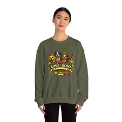 Love Dogs Crewneck Sweatshirt — Cute Paw Print & Dog Portraits Graphic