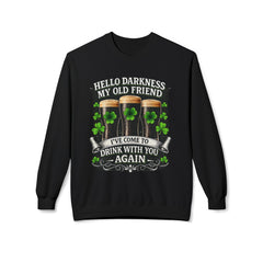 St. Patrick's 'Hello Darkness My Old Friend' Crewneck Sweatshirt — Irish Shamrock Beer Design