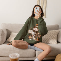 Leopard Snowman Crewneck Sweatshirt — Cozy Holiday Winter Christmas Graphic