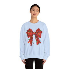 Festive Christmas Bow with Lights, Crewneck Sweatshirt, Holiday Sweatshirt, Winter Fashion, Christmas Apparel