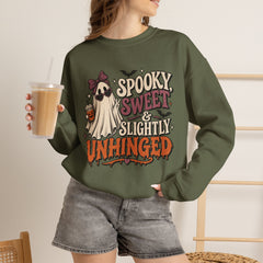 "Spooky Sweet Slightly Unhinged" Halloween Ghost Sweatshirt