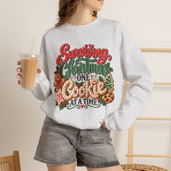 "Surviving Christmas One Cookie at a Time" Cozy Holiday Christmas Crewneck