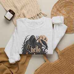 Hello Darkness Crewneck Sweatshirt — Gothic Moon Raven Graphic- Halloween