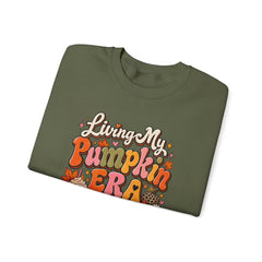 Pumpkin Era Crewneck Sweatshirt — "Living My Pumpkin Era" Fall Graphic Sweatshirt