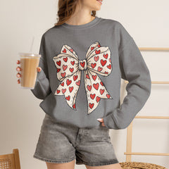 Valentine Heart Bow Sweatshirt — Cute Ribbon Graphic Crewneck